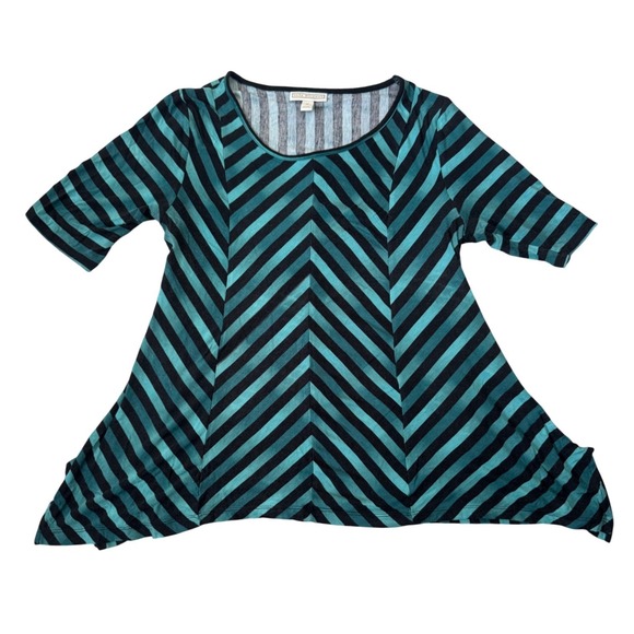 Dana Buchman Tops - Y2K Teal Black Chevron Stripe Asymmetrical Hem‎ Knit Top Size M